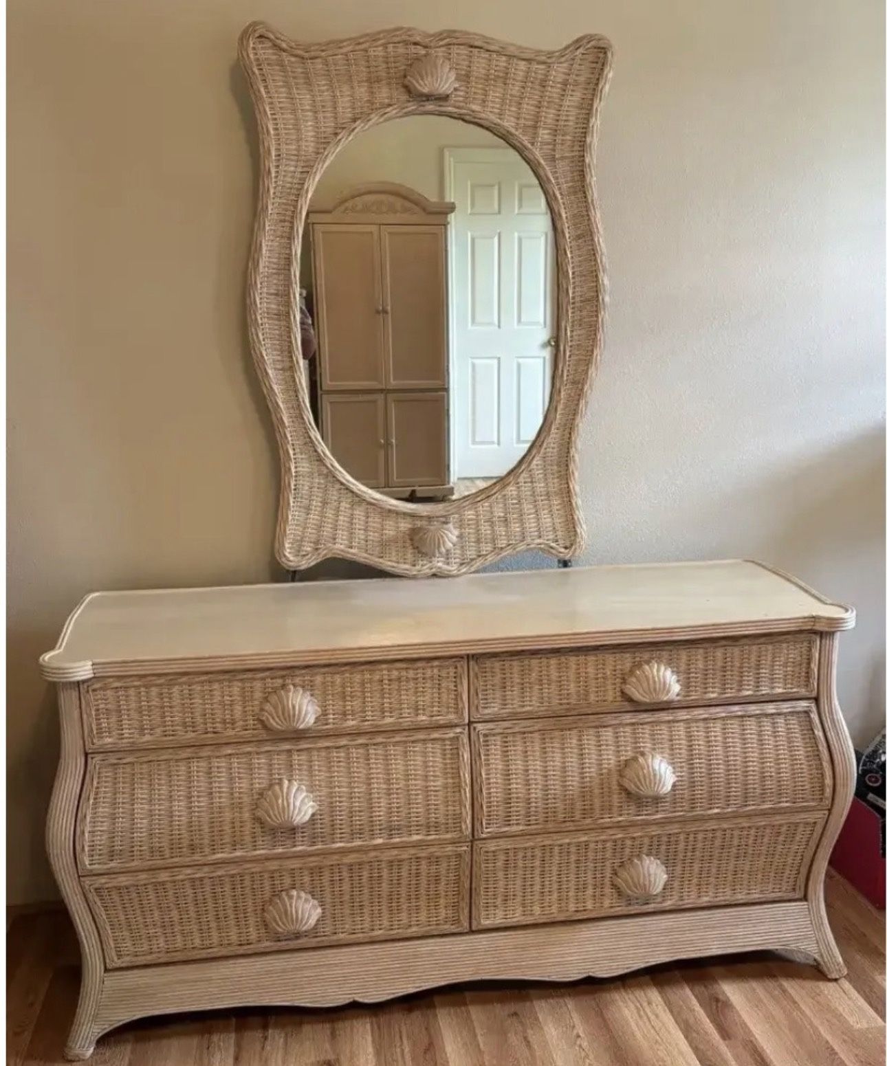 Indah Plywood Indonesia Handcrafted Wicker Dresser & Mirror Set