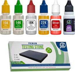 PuriTEST Gold and Silver Jewelry Testing Solutions Kit 10k 14k 18k 22k 24k Scratch Stone Acid Test