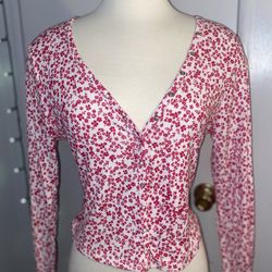 Women's Cotton Blend V-Neck Long Sleeve Floral Blouse 