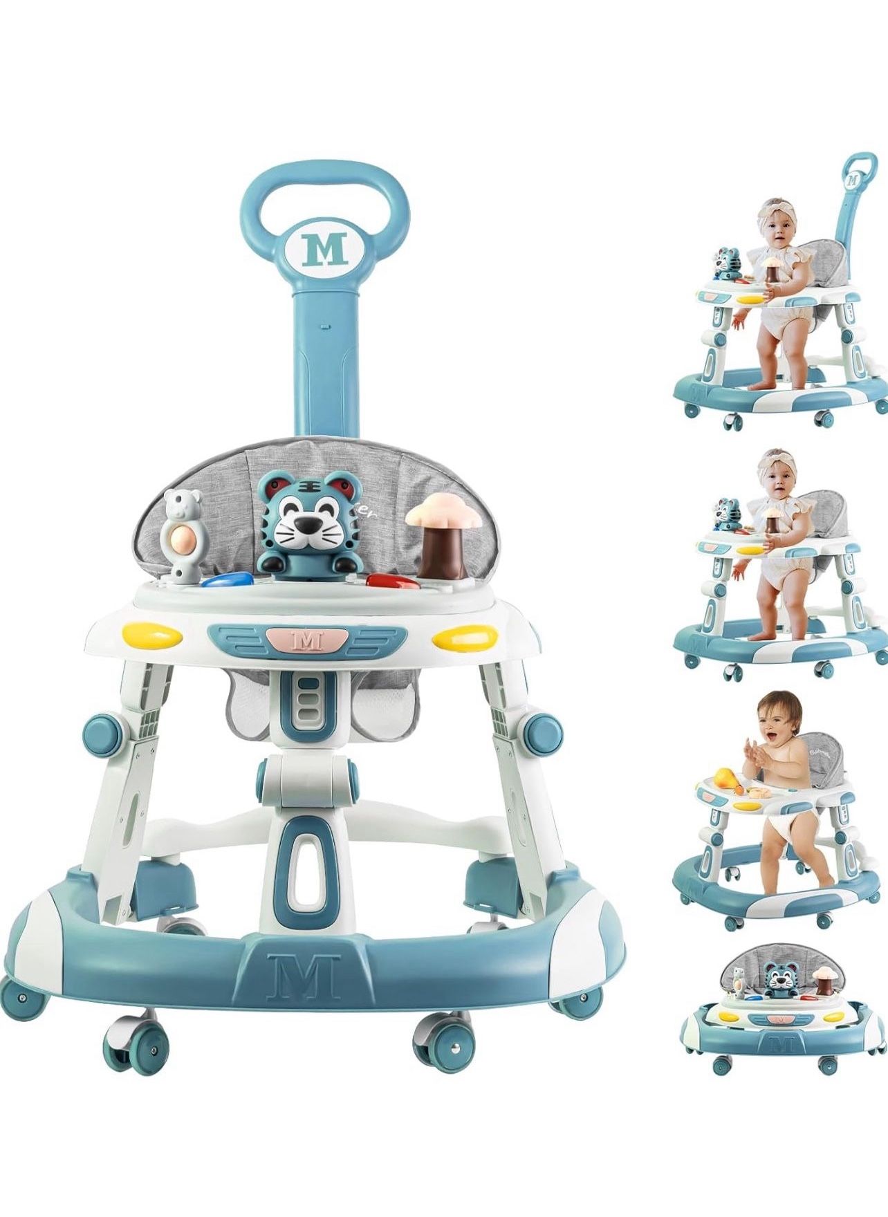 4-in-1 Foldable Baby Walkers and Baby Activity Center with Toys Tray