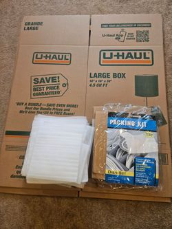 Two Large New U-Haul Boxes and a Dishware Packing Kit