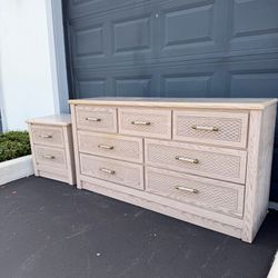 Vintage Solid Wood Bohemian Dresser & Accent Table Set