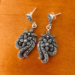 Floral Bouquet 925 Sterling Silver Post Drop Earrings
