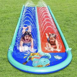 Slip and Slide - Water Slide Lawn with Double Lane for Kids Backyards, 20 x 6 ft, with 2 Body Boards, Summer Water Slides for Kids Backyard with Sprin