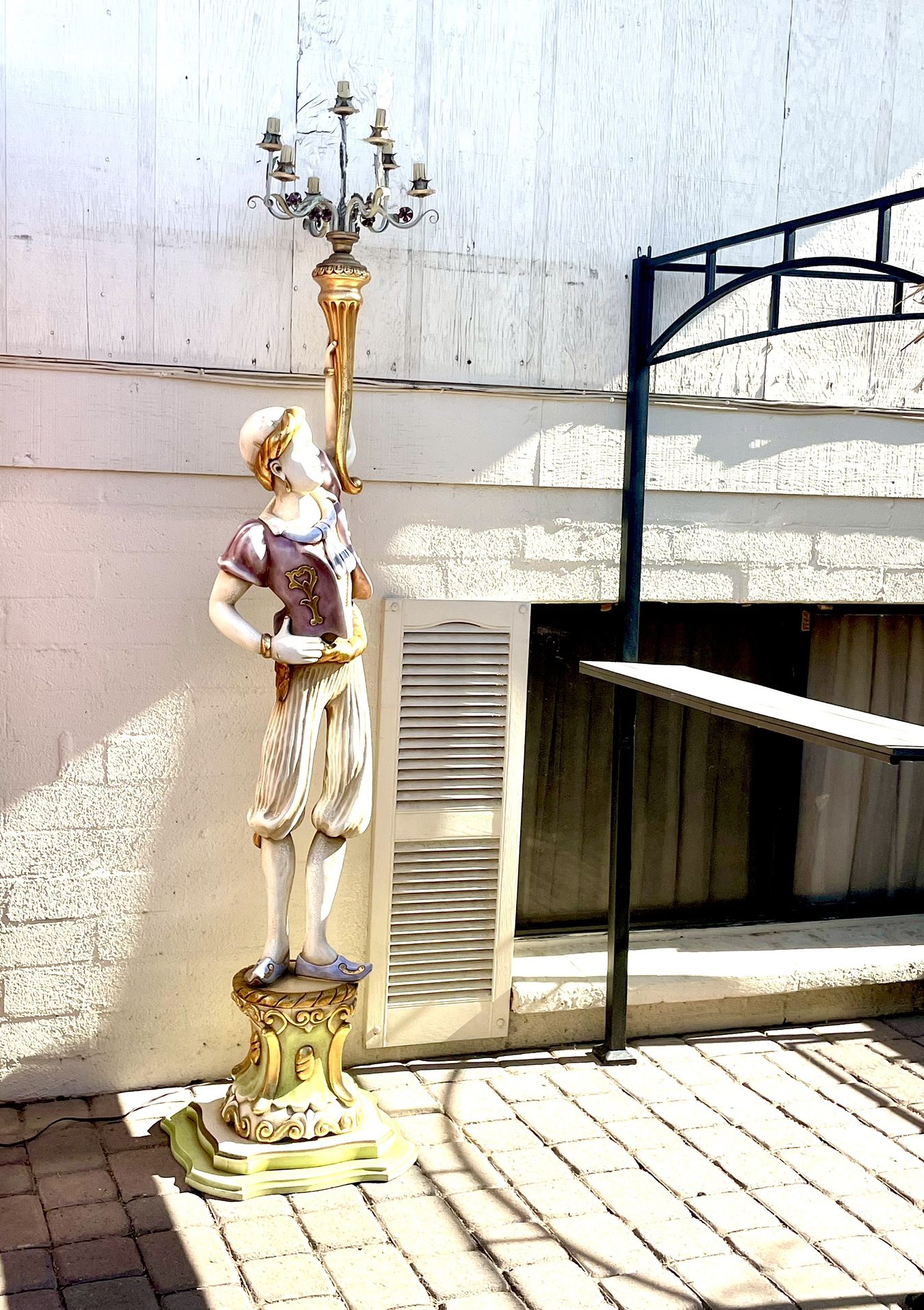 Antique Large 91” Blackamoor Carved Painted Wood Floor Lamp