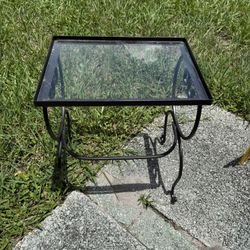 Vintage wrought iron and glass small plant table