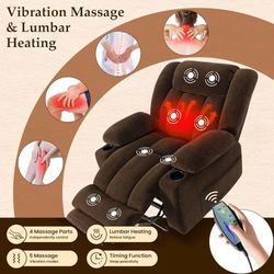 Large-Wide Power Lift Recliner Chair for Elderly, Big and Tall, Heat and Massage, Lift Chairs Recliners with Extended Footrest, Remote Control, 2 Cup 