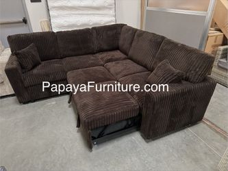 New Chocolate Brown Sectional Couch with Storage and Pullout SleeperSofa Bed Living Room Corner Space Guest Game Entertainment Apartment Fabric SALE