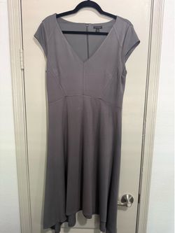 Ann Taylor Cap Sleeve V Neck Midi Dress Grey Size 8