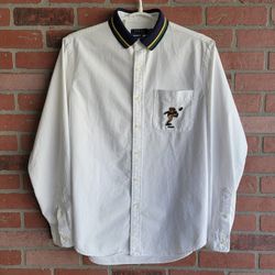 Polo Ralph Lauren Long Sleeve Button Down Shirt Classic Fit Teddy Bear Football Embroidery Men Size Large