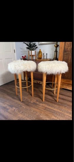 Set of 2 Faux Fur Bar Stools