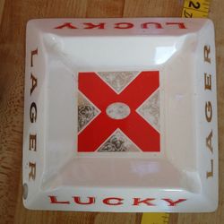 Vintage Lucky Laeger Ceramic Ashtray  6x6"