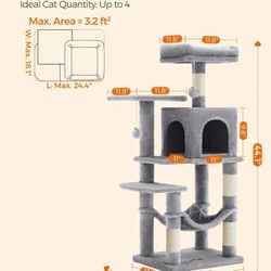 Feandrea Cat Tree 44.1-Inch Cat Tower for Indoor Cats Multi-Level Cat Condo - Light Gray