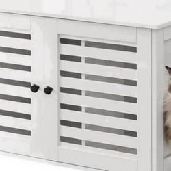 Litter Box Furniture Hidden with Removable Divider, Indoor Cat House, End Table, 31.5 x 20.9 x 19.7 Inches, White UPCL003w