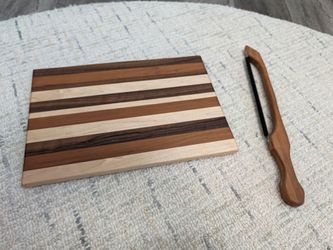 Handmade Mixed Wood Cutting Board with Knife