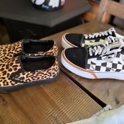 Women’s Vans Shoes, Size 10 Checkered Platform Stacked Cheetah Print Slip On Both Worn Once