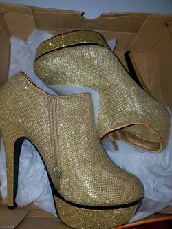 Gold red silver shiny glitter heel boot shoes pump platform