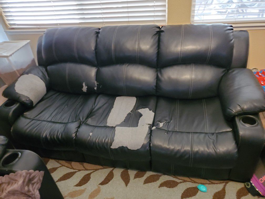 FREE Faux Leather 3 Seater Couch and Reclining/Rocking Love Seat