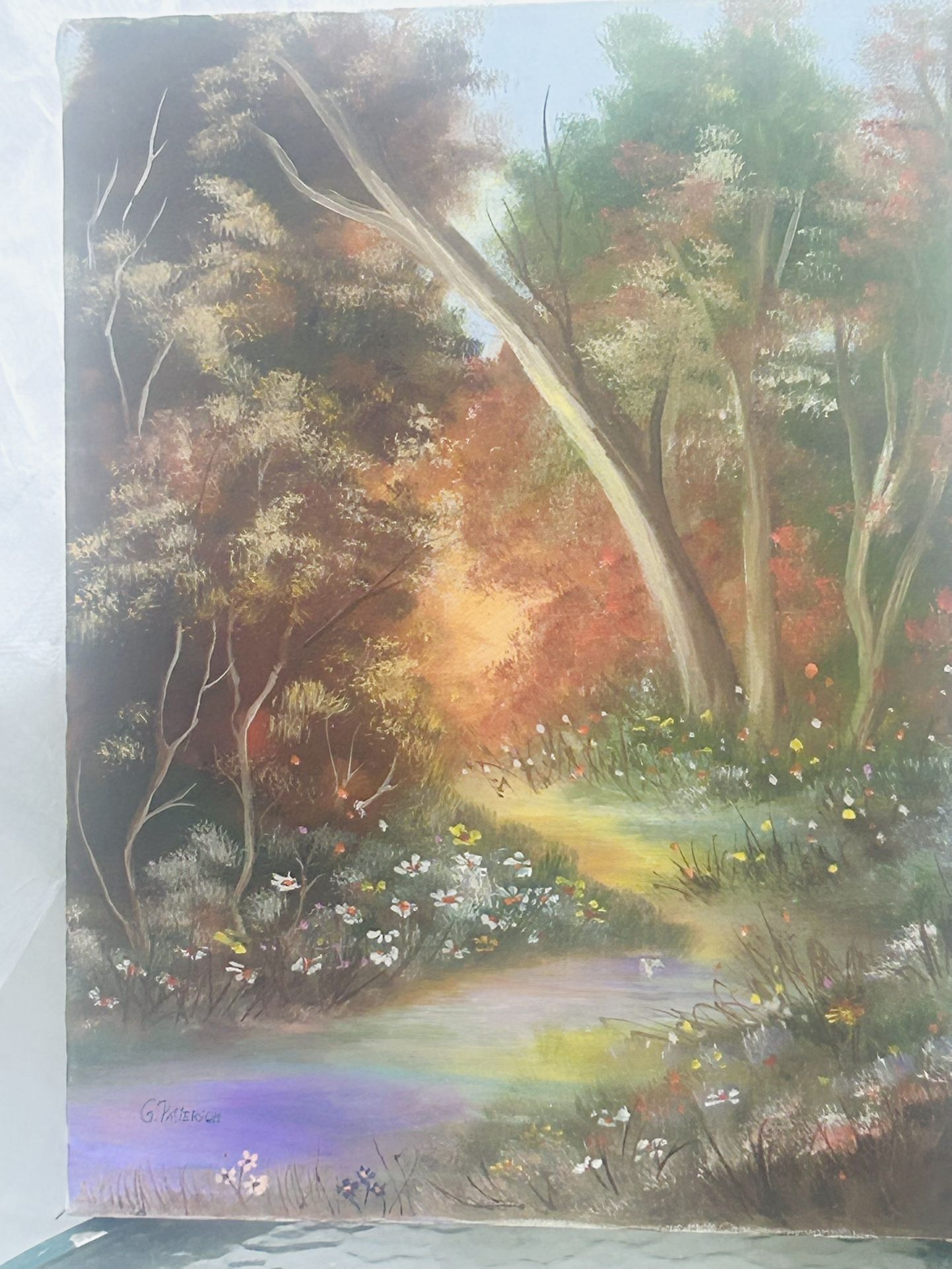 Oil On Canvas G. Patterson #43 4-86 A Walk Among Flowers 14x 18