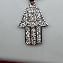 Hamsa Moissanite Pendant | Rhodium-Plated Solid 925 Silver | 0.25 CTW