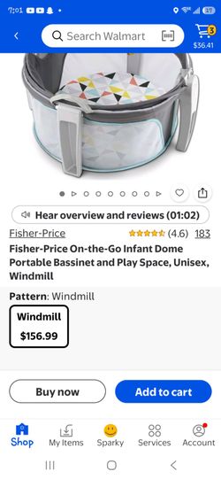 Fisher-Price On-the-Go Infant Dome Portable Bassinet and Play Space, Unisex, Windmill