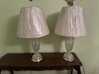 Cut Glass Table Lamp with Pleated Shade Set of 2