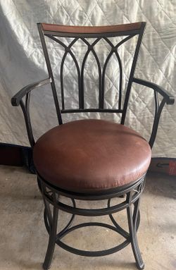 Barstool metal frame with brown leather seat short