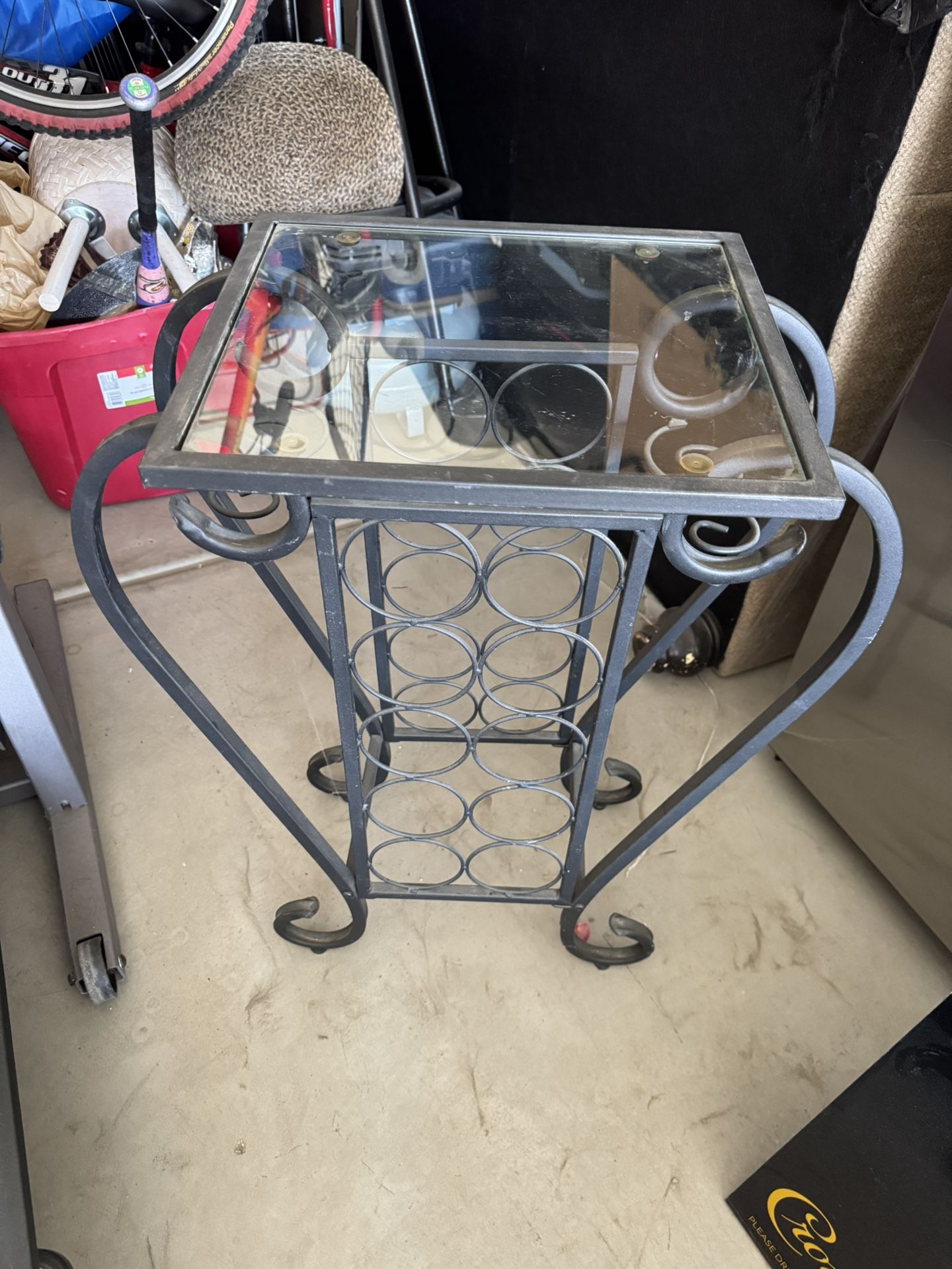 FOR SALE;; METAL GLASS WINE HOLDER AND STORAGE OTTOMAN