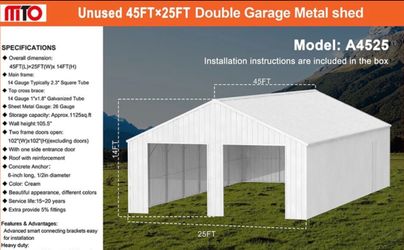 MTO 45x25 ft Double Garage Metal Shed