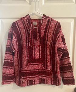 Mexican Red Striped Baja Hoodie Size Small