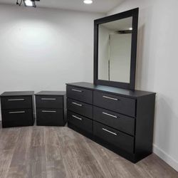 Brand New Dresser with Mirror and Nightstands / Comoda con Espejo y Mesas De Noche Nuevo … Fast 🚚