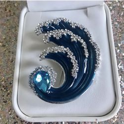 Crystal Blue Wave Brooch 