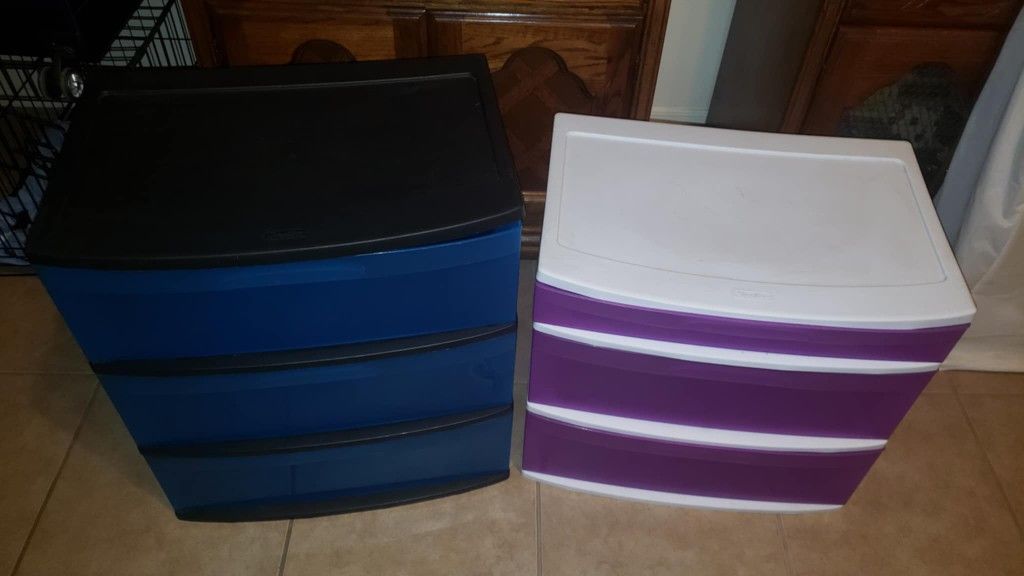 PURPLE WHITE STERILITE 3 DRAWER PLASTIC ORGANIZER STORAGE BIN DRESSER CABINET SIDE TABLE