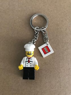 Authentic Lego! Chef Key Chain with 2 x 2 Square Lego Logo Tile. Rare!