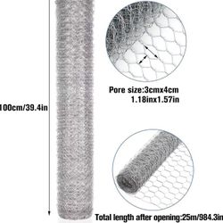 3.3FT X 82FT Chicken Wire Mesh Fence: Coated Steel Metal Galvanized Lightweight Garden Netting Fencing Roll for Rabbit Chicken Dogs