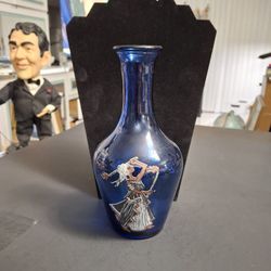 Vintage 1970's Collectible Blue Carafe From Dafni Wine Festival In Greece W/Greek Dancer Painted On One Side 7.5" Tall 