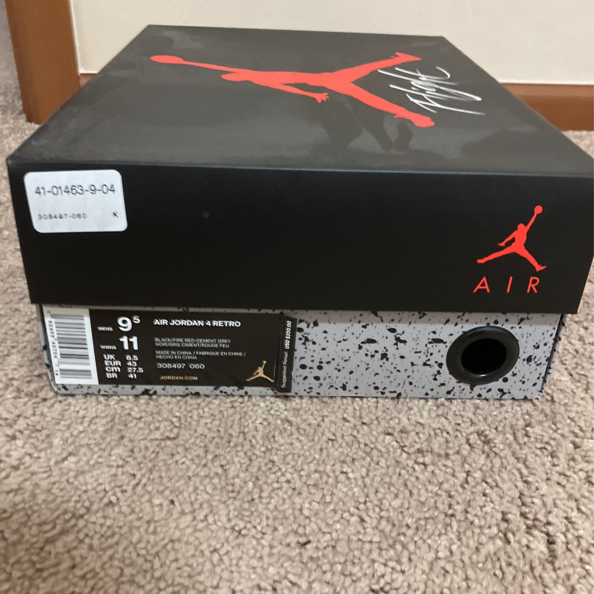 Jordan Retro 4 Black Red Bred 2019 9.5