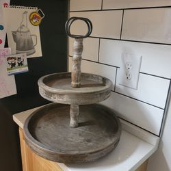 2 Tier Wood Tray with Handle