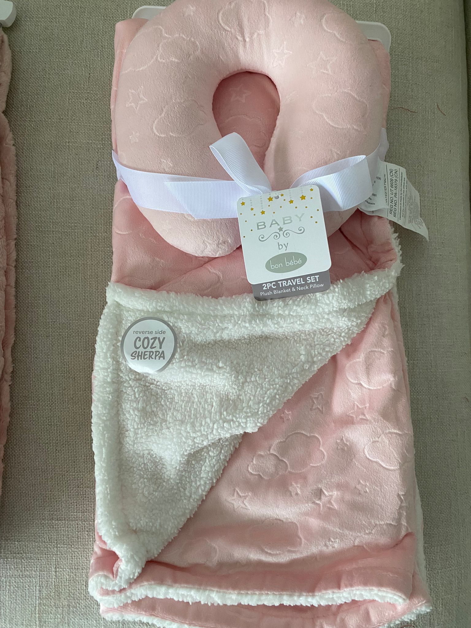 Bon Bebe 2PC TRAVEL SET Plush Blanket & Neck Pillow