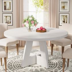 Tribesigns Round Dining Table Wood Kitchen Table for Dining Room, 47 in Dinning Room Tables for 4-6, Circle Dinner Table with Wooden Tabletop and Cros