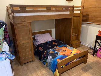 Wood L-Shaped Loft Bunk Bed Set