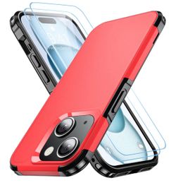 Red iPhone 15 Case with Screen Protectors