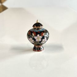 Vintage Pink Flower 2’’Cloisonné Chinese Black&Blue Brass Enamel VaseRare Design