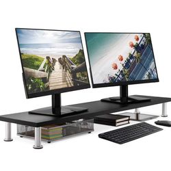 Dual Monitor Stand 42 Inch Large Monitor Riser for Computer Screens, Laptop or TV - Desk Shelf Adds