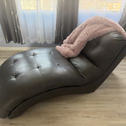 Grey Leather Chaise Lounger Chair