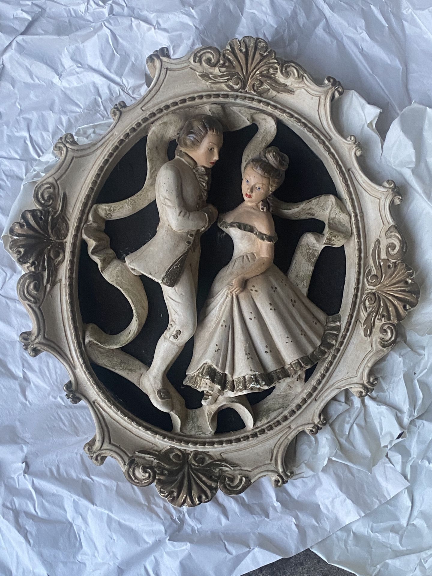Vintage 3D Wall Plaque – Victorian Couple Dance Scene