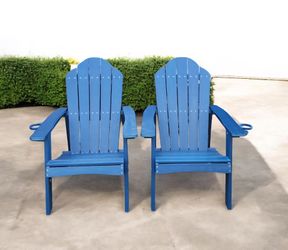 New, Set of 2, Navy Blue Adirondack Chairs with Cup Holder for Fire Pit and Garden