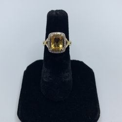 14k Gold Citrine & Diamond Ring 