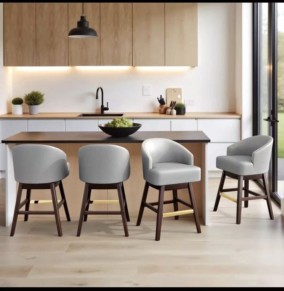 26.4"H Height Solid Wood Swivel Indoor BarStools Set of 4 - LightGrey