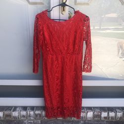 Cherry-Red Lace Pattern Cocktail Dress (Size 7/8)
